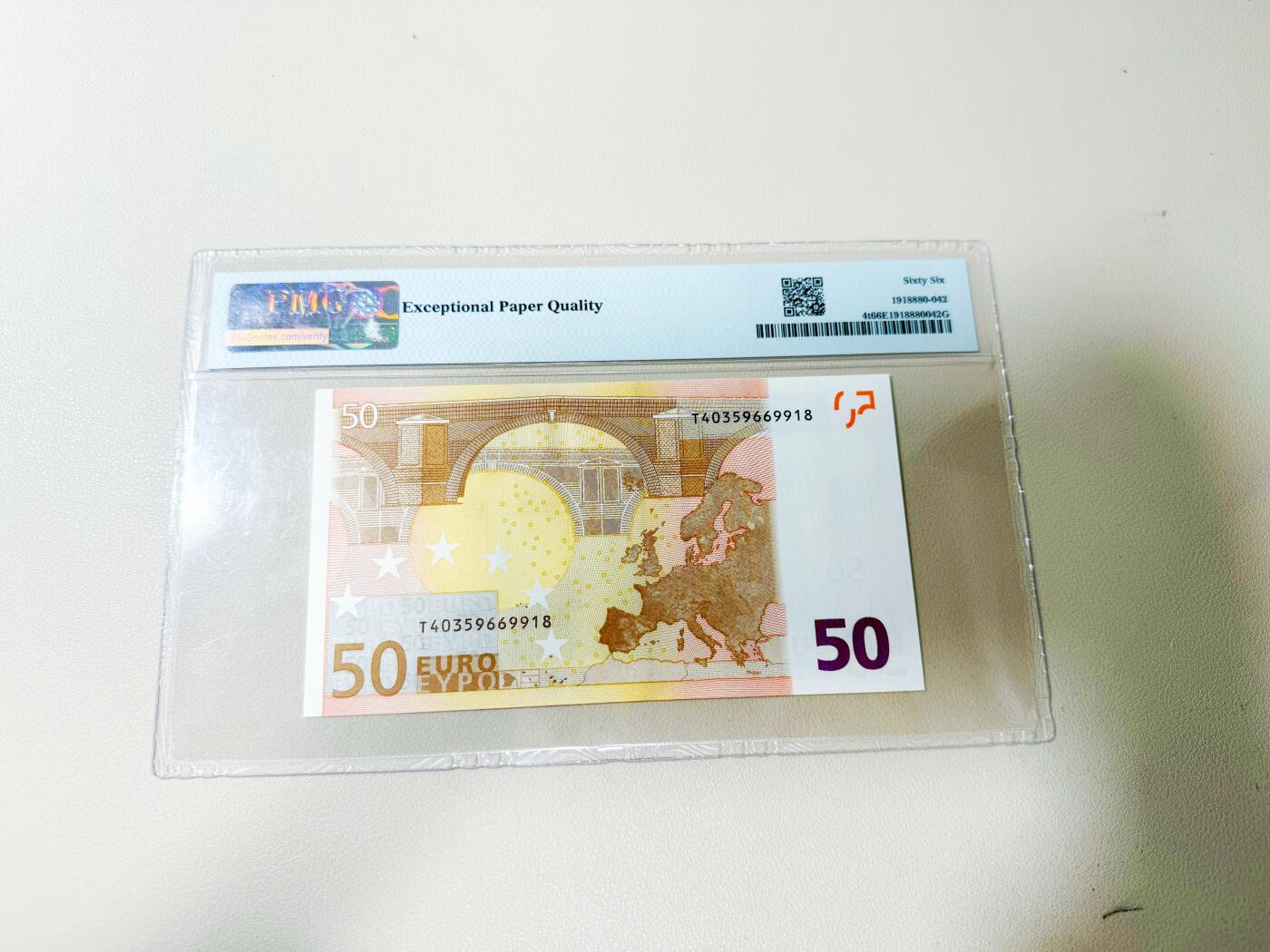 【Blue Auction】世界纸币精拍第768期——18级TOP拍卖/信誉/品质/专业/高效💫 【首签 最少见爱尔兰版】欧盟 2002年50欧元 PMG66EPQ 
