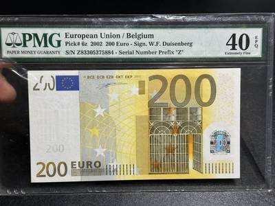 《外钞收藏家》第五百九十七期（年底收官场）（本平台长期征集拍品、欢迎藏友们联系合作） - 2002年一签200欧元 PMG40E 比利时版