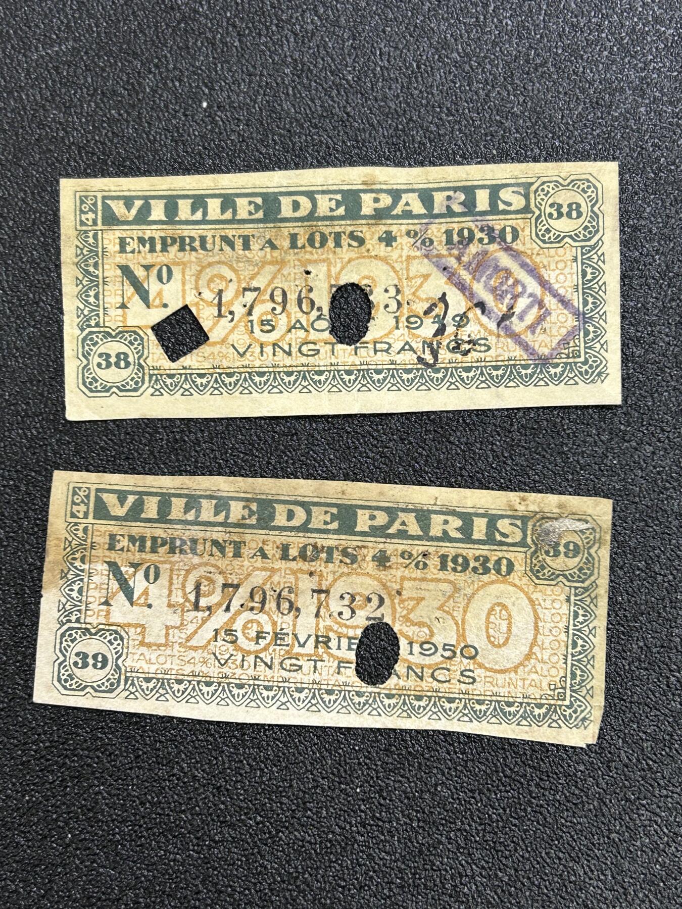 西秦中古拍卖第七十期 法国1949年，1950年债券兑换票