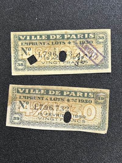 西秦中古拍卖第七十期 - 法国1949年，1950年债券兑换票