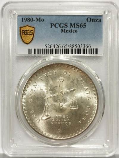 博洋堂世界钱币拍卖第154期（全场包邮） - PCGS MS65 墨西哥1980年天平铸币机一盎司大银币，高分外拍价高