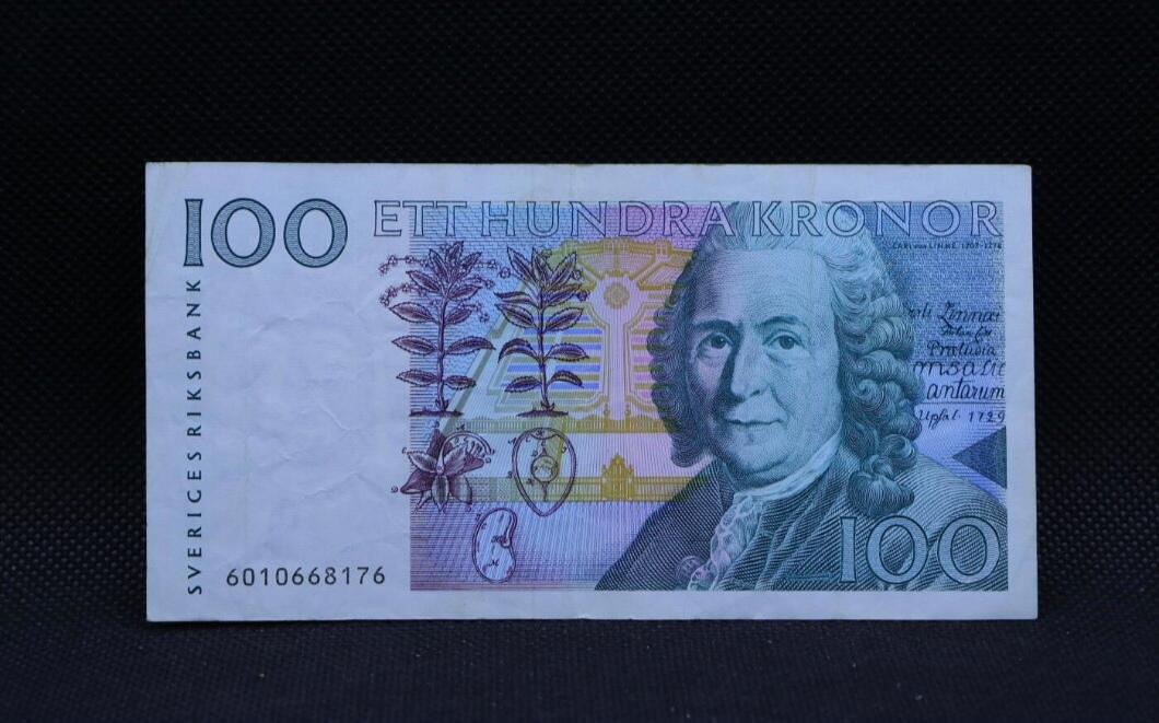 瑞典 1986年 首发大头水印版 100克朗 纸币 非全新