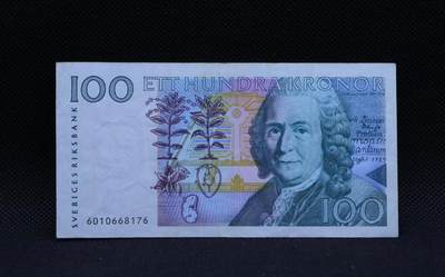 瑞典 1986年 首发大头水印版 100克朗 纸币 非全新 - 瑞典 1986年 首发大头水印版 100克朗 纸币 非全新