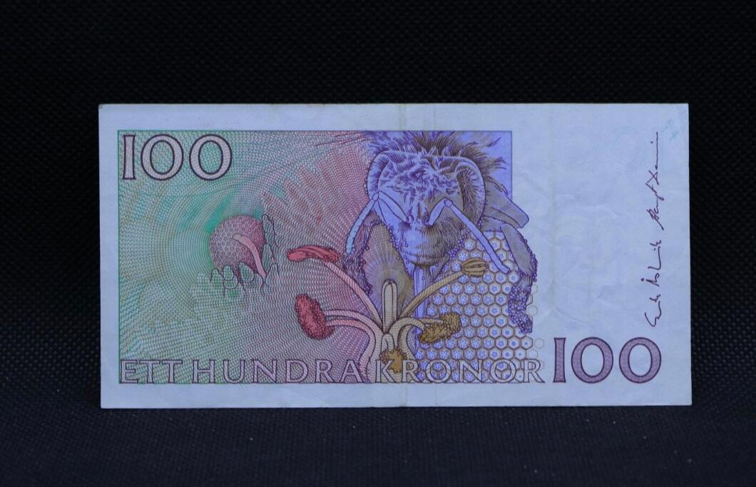 瑞典 1986年 首发大头水印版 100克朗 纸币 非全新