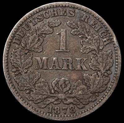 修遠堂世界钱币第九十九期 - 1878年德国1马克银币 G厂铭 少见年份厂铭 克劳斯书价XF40品125美金，5.37g，含银90%