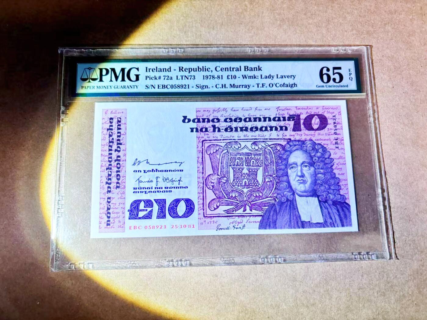 【Blue Auction】世界纸币精拍第768期——18级TOP拍卖/信誉/品质/专业/高效💫 【a版无47】爱尔兰 1981年10镑 PMG65EPQ 