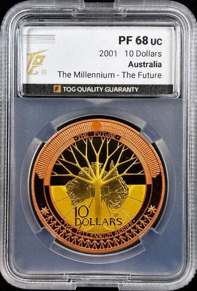 【雨安】【直播拍卖】【世界币章122期-评级币】2025-12-27 周六 19:30 保真 - [评级现代] Australia 澳大利亚 10元 2001年 千禧年-未来 TQG-PF68UC