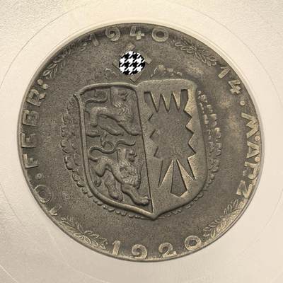 博洋堂世界钱币拍卖第154期（全场包邮） PCGS SP62 德三石勒苏益格公投纪念大锌章，50mm尺寸加大盒子！