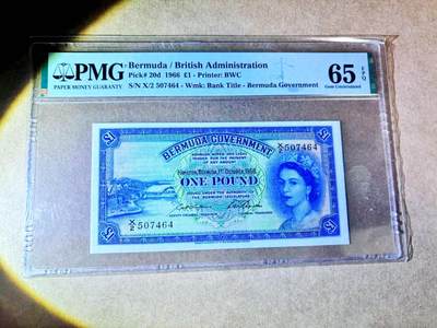 【Blue Auction】世界纸币精拍第768期——18级TOP拍卖/信誉/品质/专业/高效💫 - 百慕大 1966年1镑 BWC出品 大冠女王 PMG65EPQ 