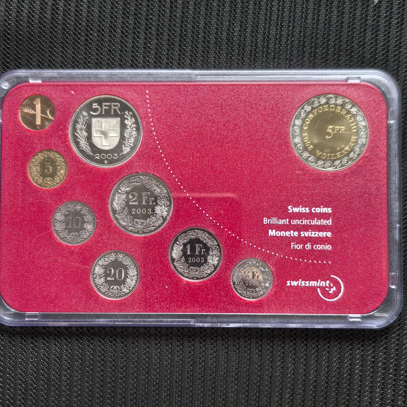 道一币馆币章第一百六十二场 原包装 瑞士2003年格劳宾登州春季节日精制纪念套币十枚 含5法郎纪念币