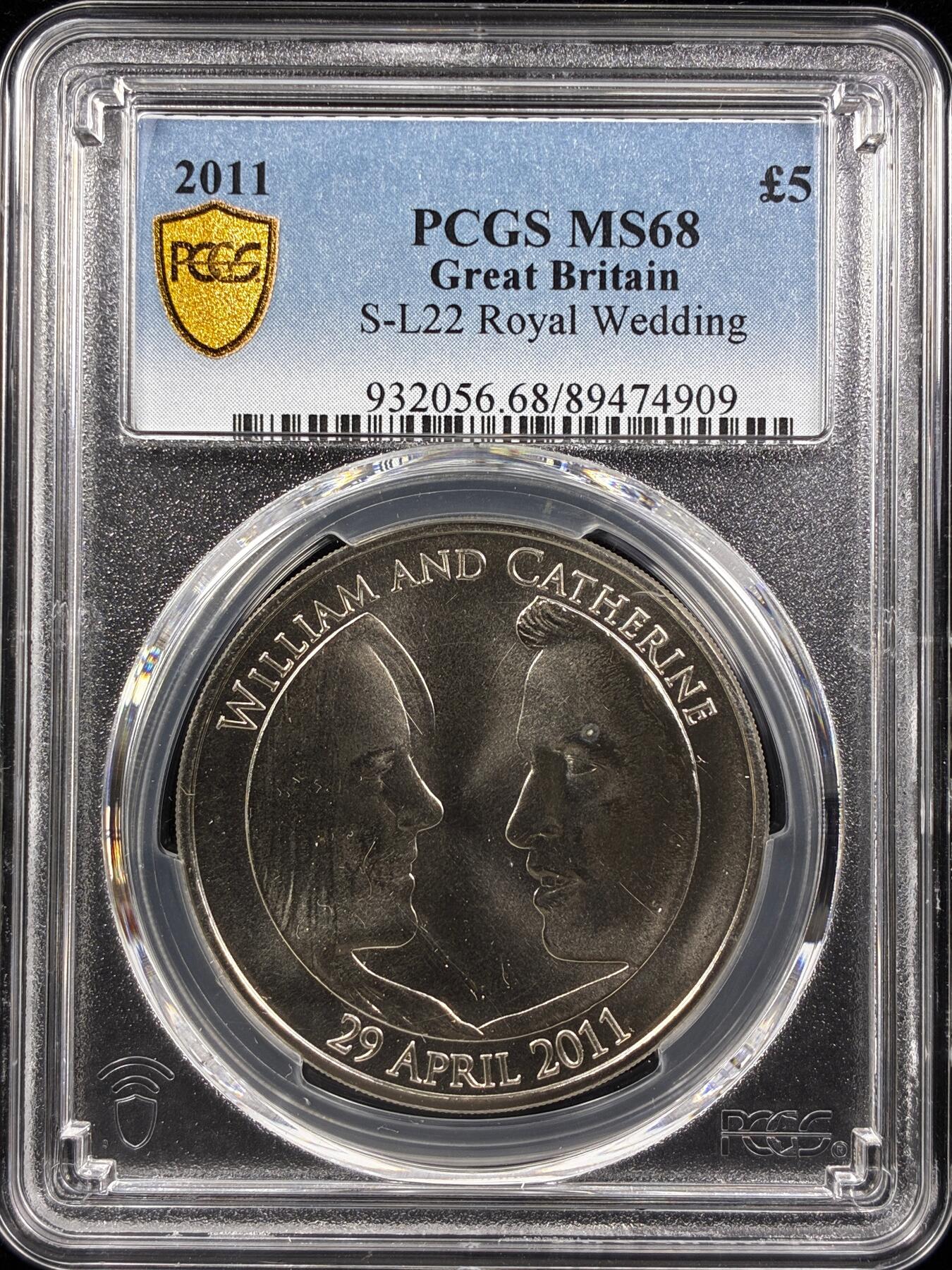 【雨安】【直播拍卖】【世界币章122期-评级币】2025-12-27 周六 19:30 保真 [评级现代] Great Britain 英国 5镑 2011年 皇室婚礼  PCGS-MS68