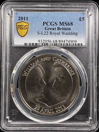 【雨安】【直播拍卖】【世界币章122期-评级币】2025-12-27 周六 19:30 保真 - [评级现代] Great Britain 英国 5镑 2011年 皇室婚礼  PCGS-MS68