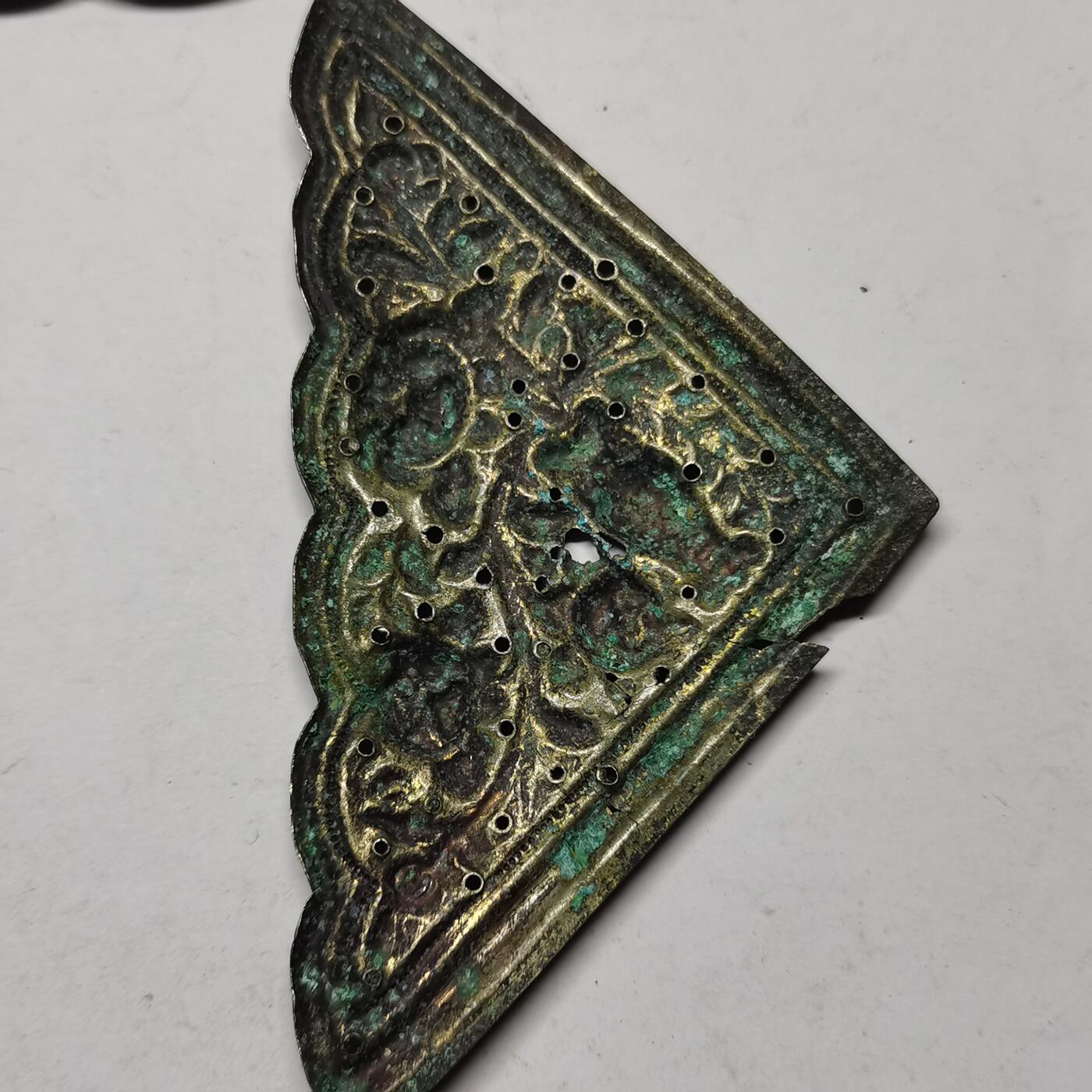 杂件专场90期 清代老银鎏金花纹边角花