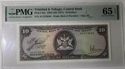 《外钞收藏家》第五百九十七期（年底收官场）（本平台长期征集拍品、欢迎藏友们联系合作） - 1964年特里达尼亚和多巴哥10远 PMG65