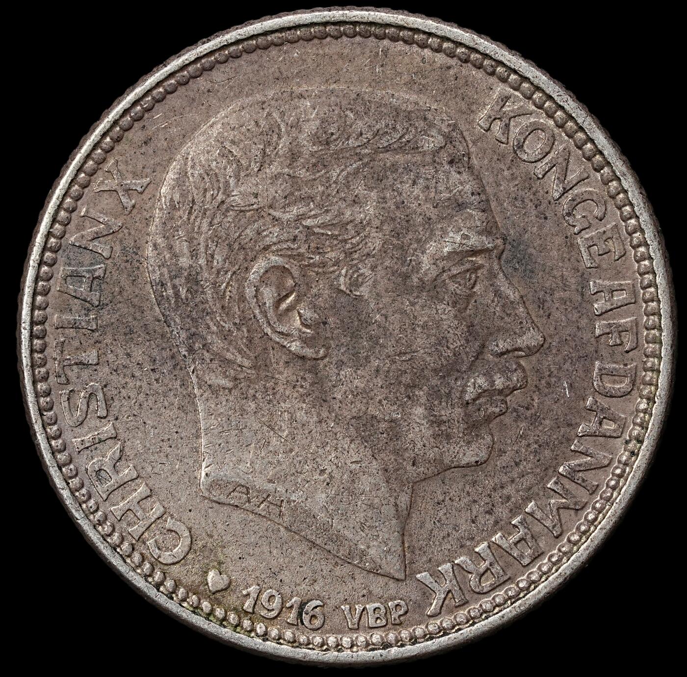 修遠堂世界钱币第九十九期 1916年丹麦海豚1克朗银币 7.48g，含银80%