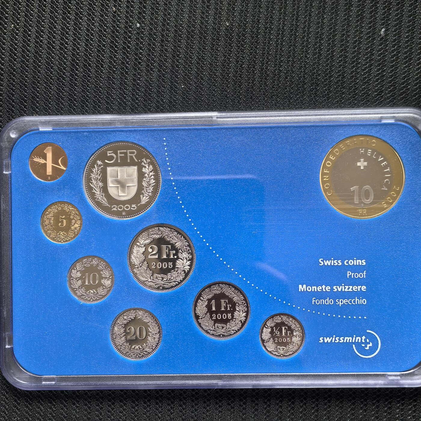 道一币馆币章第一百六十二场 原包装 瑞士2005年少女峰精制套币十枚 含10法郎纪念币
