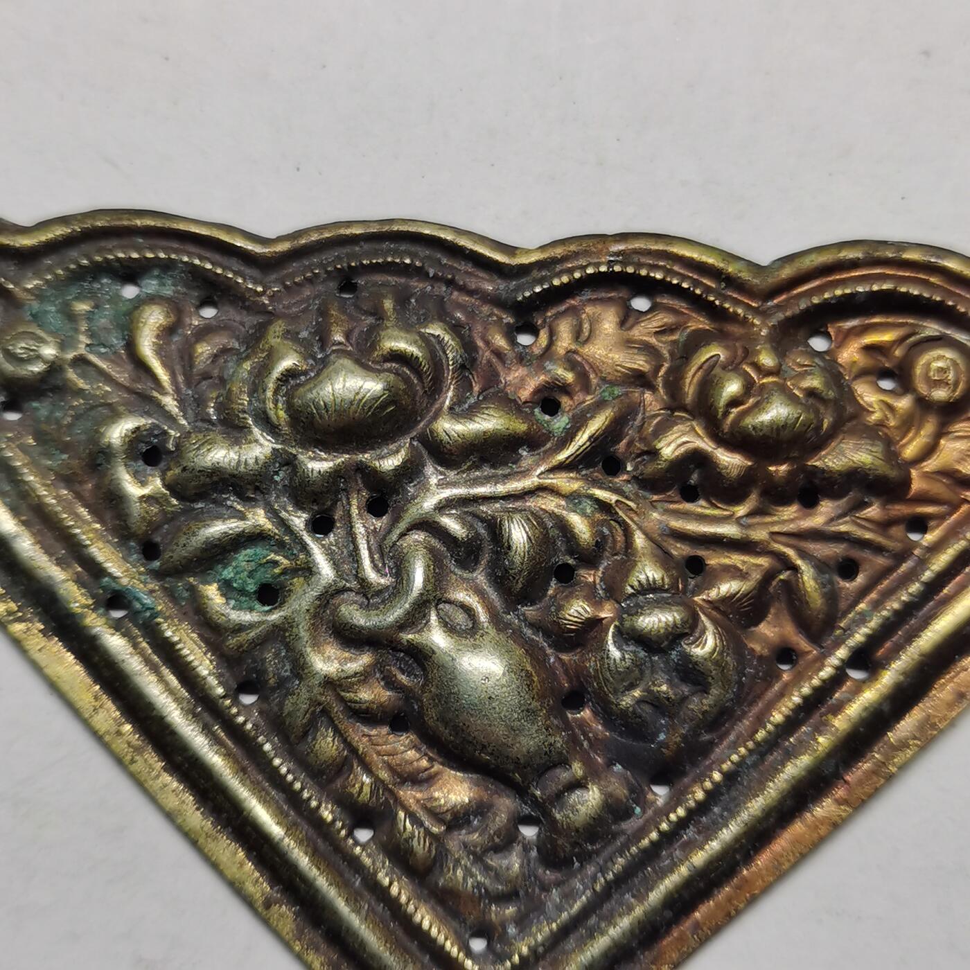 杂件专场90期 清代老银鎏金花纹边角花