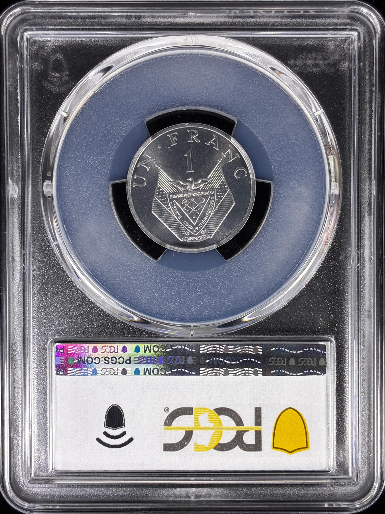 【雨安】【直播拍卖】【世界币章122期-评级币】2025-12-27 周六 19:30 保真 [评级样币] Rwanda 卢旺达 样币 1法郎 1977年 PCGS-SP68