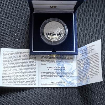 道一币馆币章第一百六十二场 - 原盒证 意大利1996年共和国成立50周年10000里拉精制银币 7900