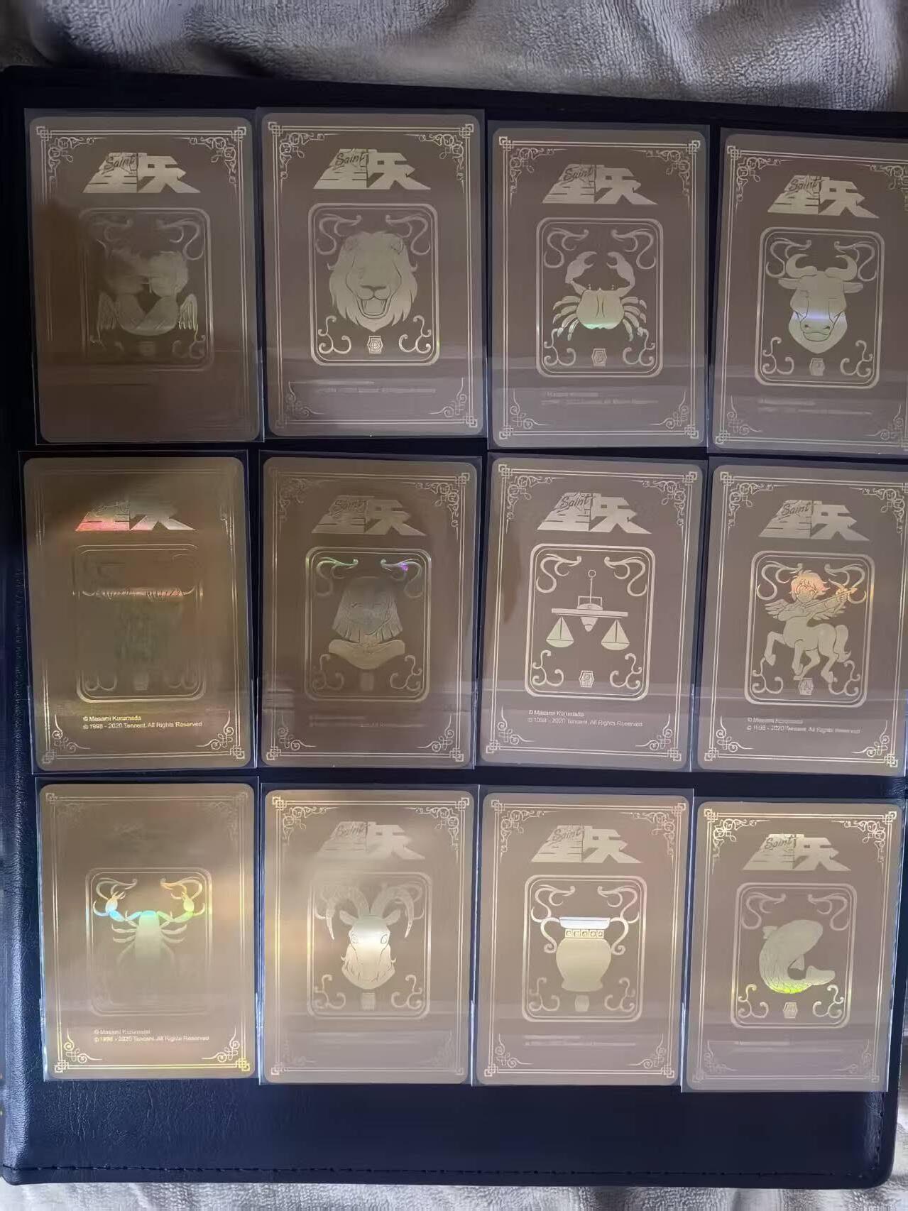 龙虎卡牌-六九场（无佣金，周六结拍，欢迎送拍） 彩闪小卡12张全 圣斗士星矢30周年展览卡 黄金圣斗士一套（卡背星座）