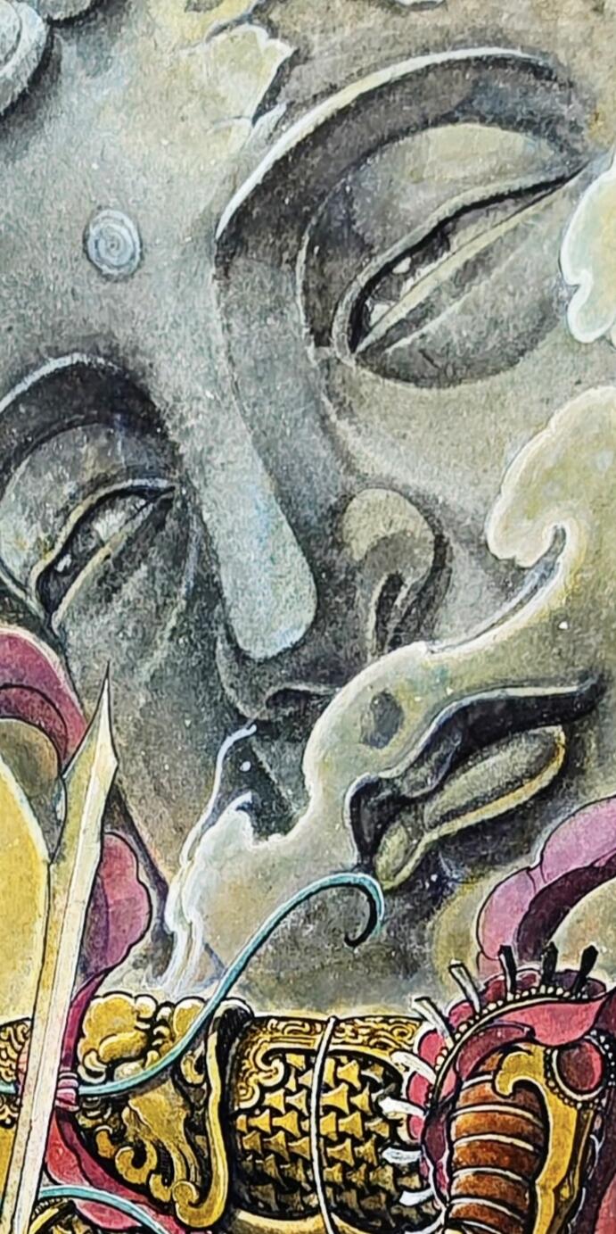 白泽拍卖卡牌手绘专场第30期（白金之夜 跨年大拍） 2025 刘晓明手绘画 南方增长天王 尺寸：18.7cm*37.6cm 刘晓明亲签