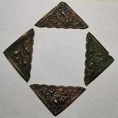 杂件专场90期 - 清代老银鎏金花纹边角花