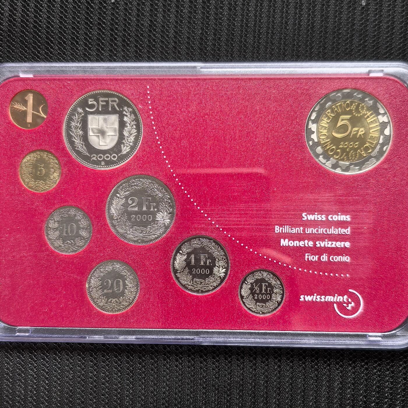 道一币馆币章第一百六十二场 原包装 瑞士2000年法郎货币流通150周年精制套币十枚 含5法郎纪念币