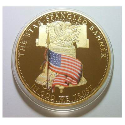 【旋风钱币】1月10日19:00准时开拍 精美欧洲币章、银币银章、第三帝国钱币等 全场包邮！ - 美国自由钟+白头鹰 高浮雕精制彩色超大镀金章 70MM 115克