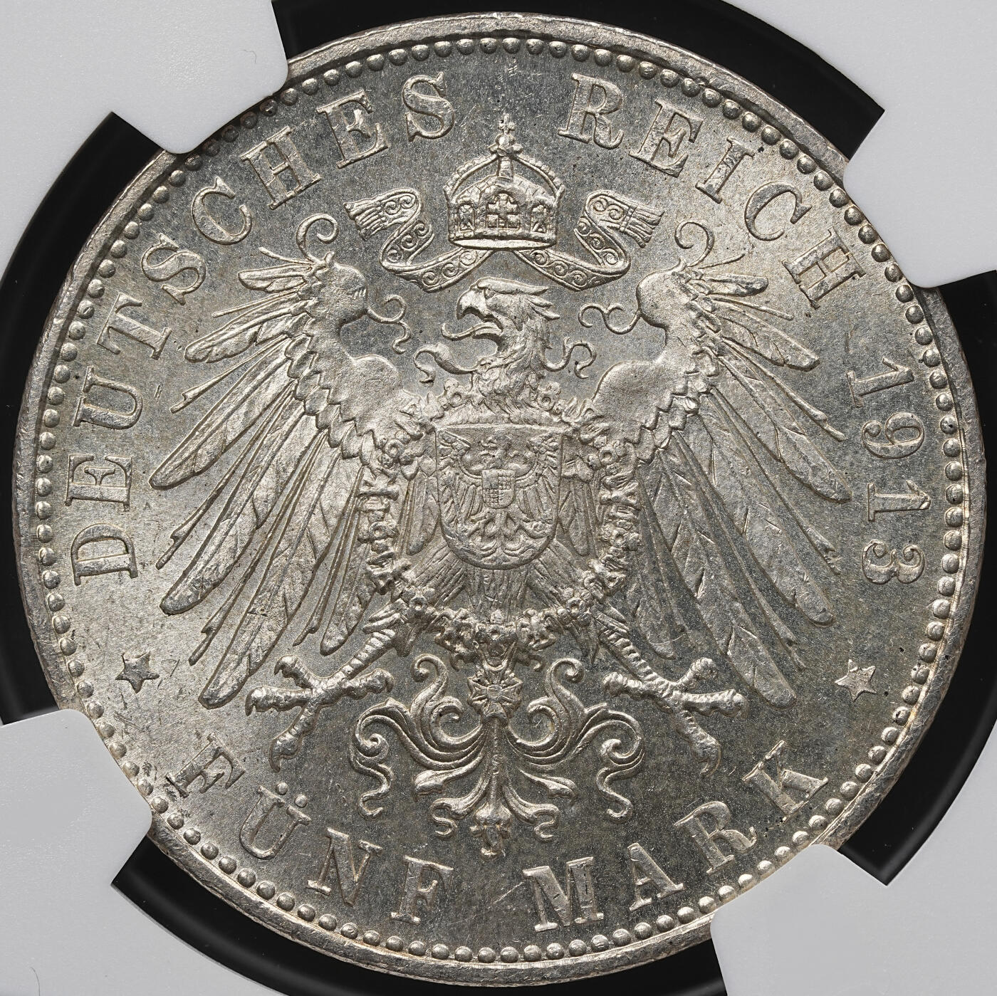 修遠堂世界钱币第九十九期 NGC MS63 1913年巴伐利亚5马克大银币 流通版5马克MS少见