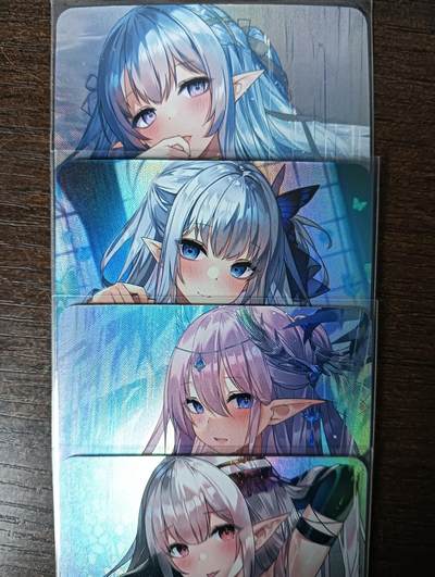 花开卡拍第53期（12月28号周日截拍，品控勿拍!!!拍品不寄存，运费5元，自制卡难免瑕疵，可能存在轻微撞角爆边等出厂瑕疵，品控介意勿拍！） - 动漫美女卡牌 精灵少女4张 折光彩闪 都是艺术版