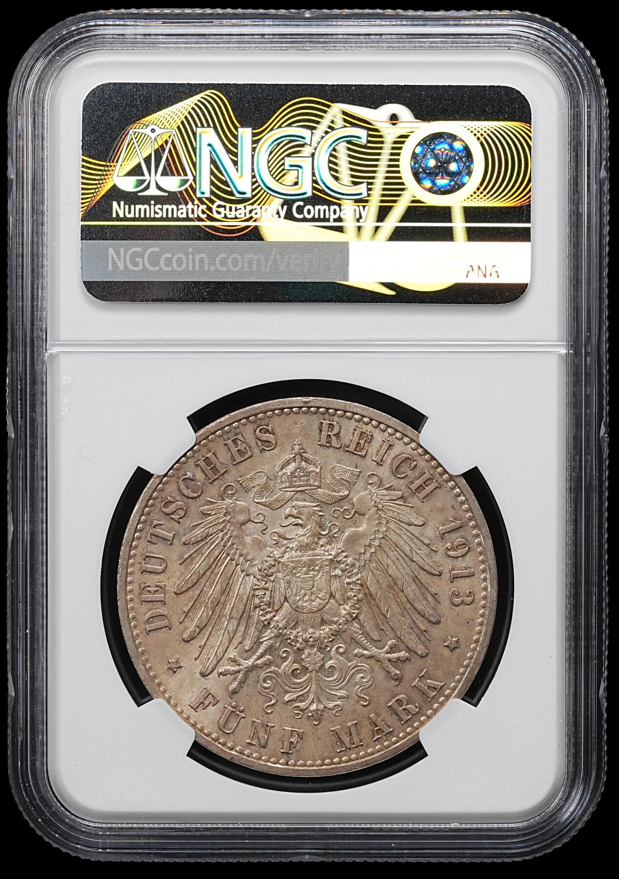 修遠堂世界钱币第九十九期 NGC MS64 1913年威廉二世军装5马克大银币 流通版5马克MS不多见