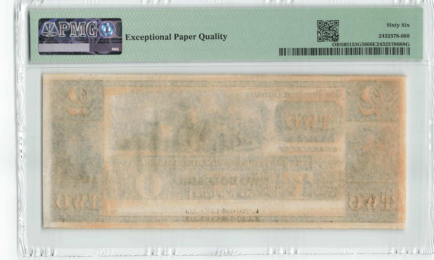 小福收藏拍卖第198期 评级币精选场  本期有菲律宾百位靓号100000比索超大纪念钞 苏里南25000盾花鸟版最高值 柬埔寨珍品56年50瑞尔 南越未发行版最高值打飞机  巴哈马彩背 老挝中国代印57年样钞 匈牙利 斯洛伐克 法罗群岛等多国精美高分珍稀老钞精品纸币 美国 罗德岛 1830-40年代 2元 PMG66 EPQ 季军分