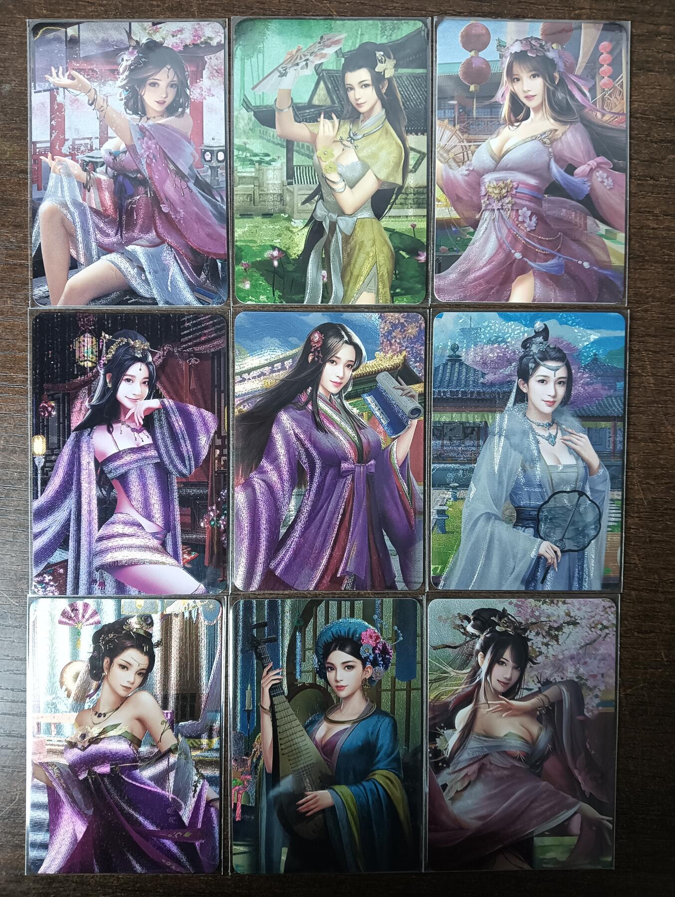 花开卡拍第53期（12月28号周日截拍，品控勿拍!!!拍品不寄存，运费5元，自制卡难免瑕疵，可能存在轻微撞角爆边等出厂瑕疵，品控介意勿拍！） 宁缺 唐伯虎九美图 一套9张 大家闺秀气度非凡 粗闪