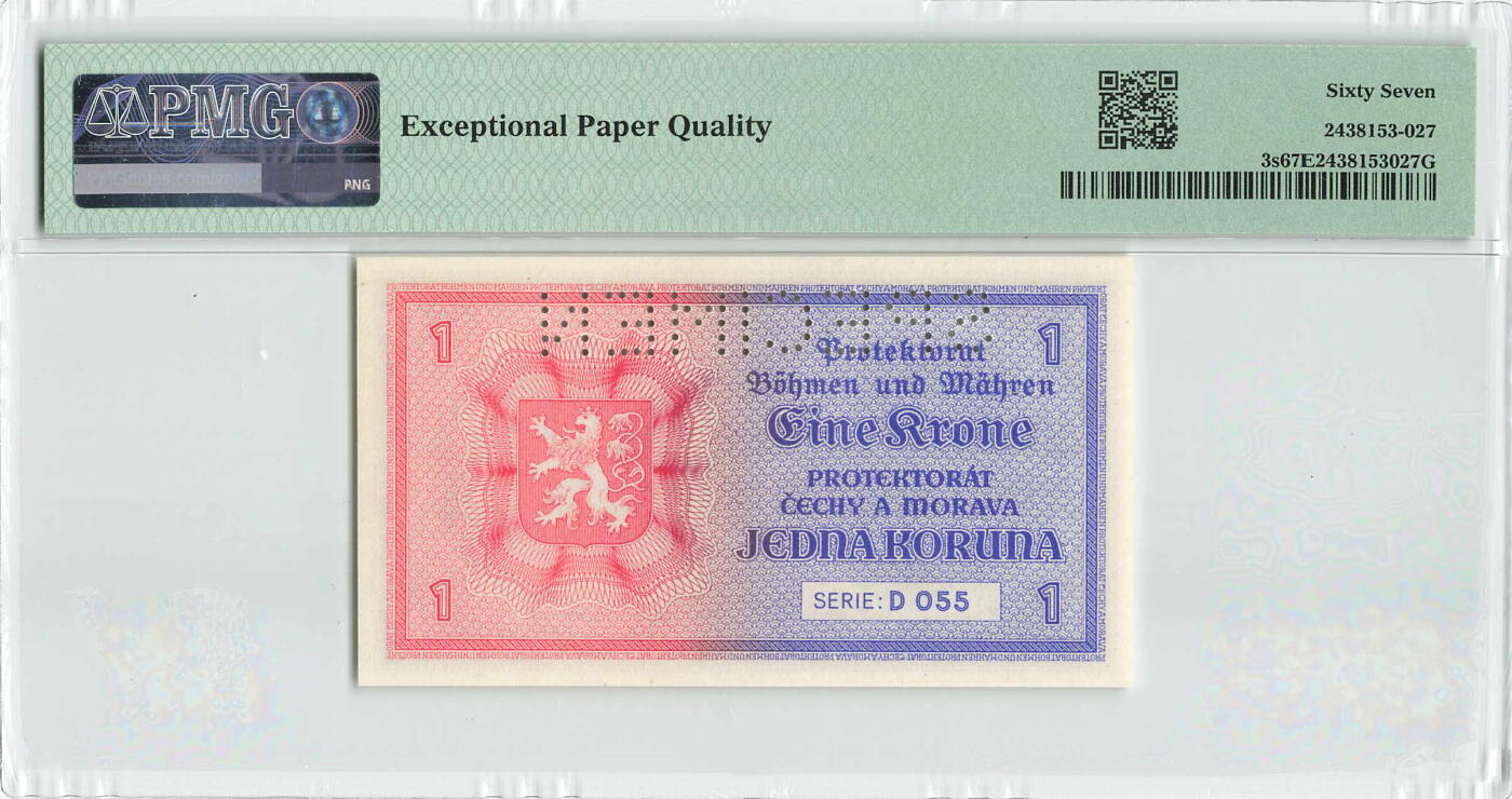 小福收藏拍卖第200期 【庆典场 中拍就有好礼相赠】评级币精选场 本期有捷克斯洛伐克20年100克朗慕夏作品大珍 69分倒置百位号布隆迪世界最大纸币  35年版加拿大经典 苏格兰格拉斯哥大学500年纪念钞倒置小号 卡塔尔80年100里亚尔冠军分 美国教育券 意大利拉斐尔 乌克兰 库克群岛 墨西哥 南斯拉夫 亚美尼亚等多国精美高分珍稀老钞精品纸币 波西米亚和摩拉维亚 1940年 1克朗 样钞 PMG67 EPQ 冠军分！！！