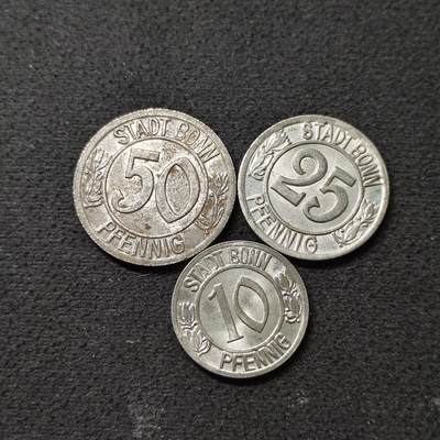 【全场包邮】纯粹捡漏拍491场（免费代拍第28场） - 德国紧急状态波恩1920年贝多芬10-50芬尼铁币3枚全套-贝多芬诞生150周年纪念 UNC状态