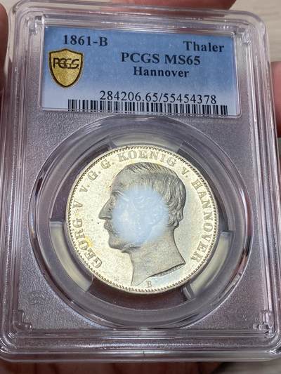 万国钱币拍卖第058期（万国新年大拍） PCGS MS65 1861年德国汉诺威流通狮马泰勒 流通狮马中的少见年份 BU品质极其难得 极强的浮雕镜面和喷砂质感 实物上手状态惊艳 PC亚军分更高仅一枚