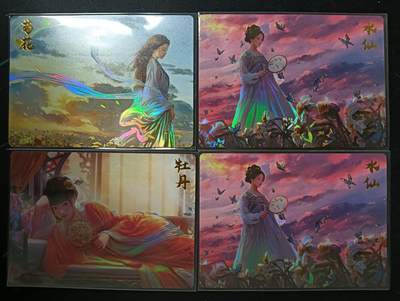 花开卡拍第53期（12月28号周日截拍，品控勿拍!!!拍品不寄存，运费5元，自制卡难免瑕疵，可能存在轻微撞角爆边等出厂瑕疵，品控介意勿拍！） - 齐卡文化 名花小姐姐4张 磨砂彩闪