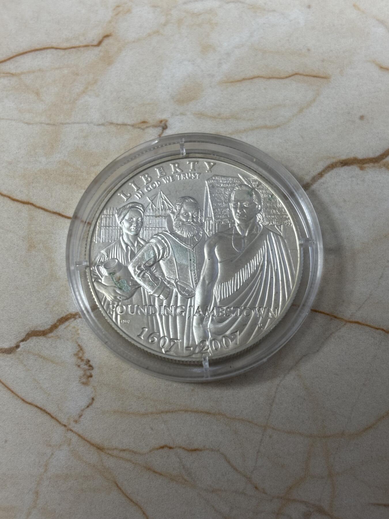 第186期拍卖 获奖美国2007年詹姆斯敦建城400周年纪念银币,900银，26.72克，荣获世界硬币大奖赛