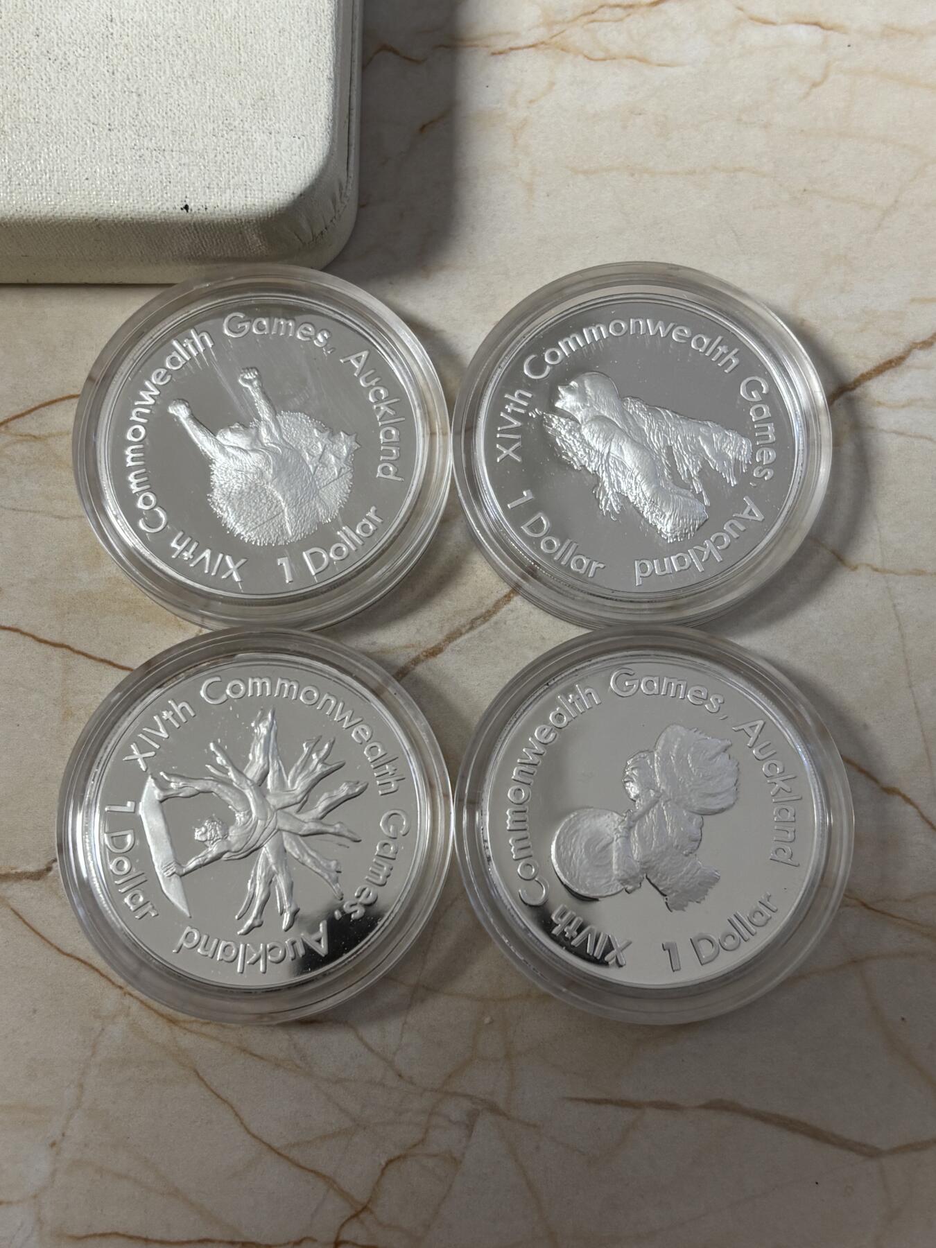 第186期拍卖 新西兰1989年英联邦运动会精制全新银币4枚，925银，27.216克*4，