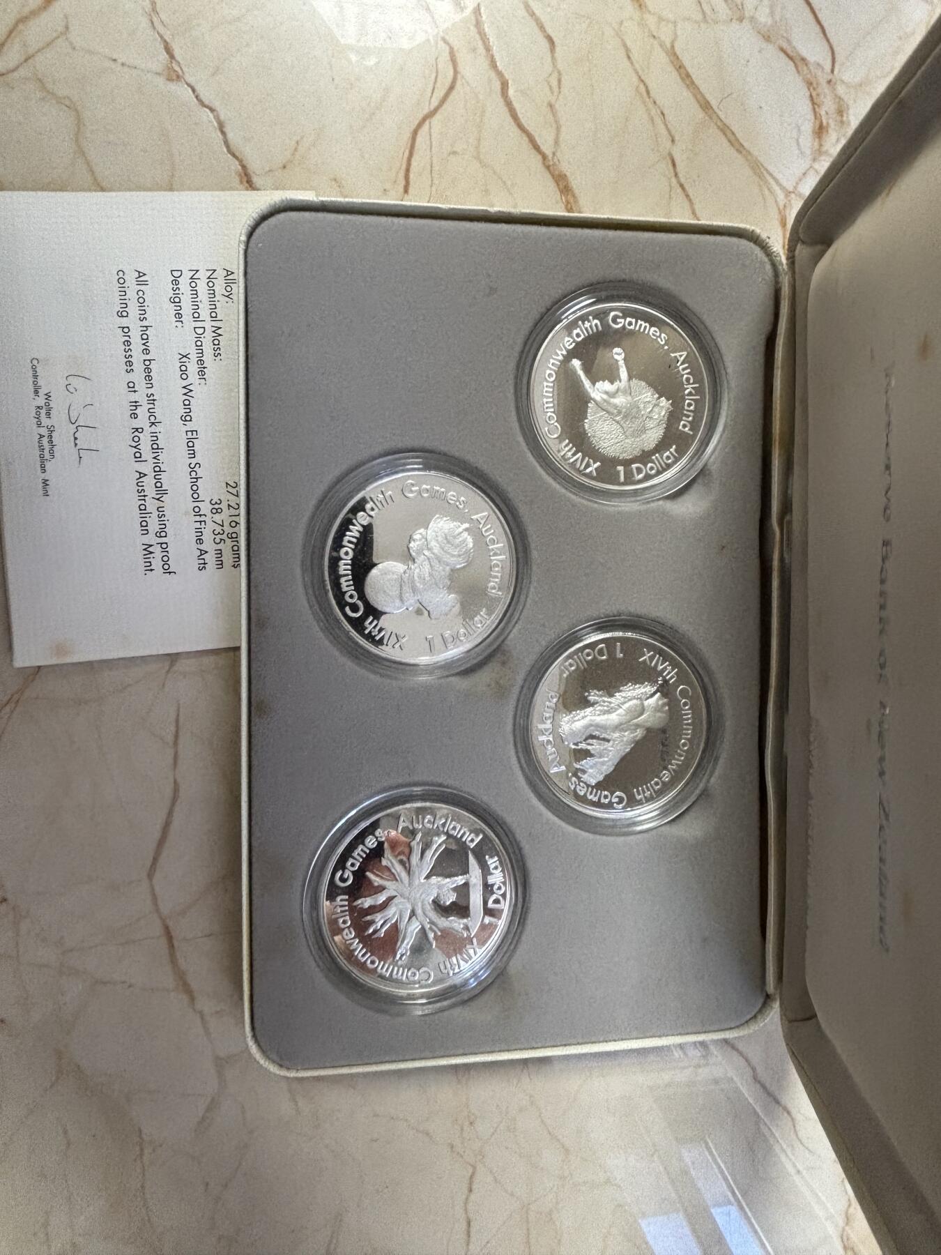 第186期拍卖 新西兰1989年英联邦运动会精制全新银币4枚，925银，27.216克*4，