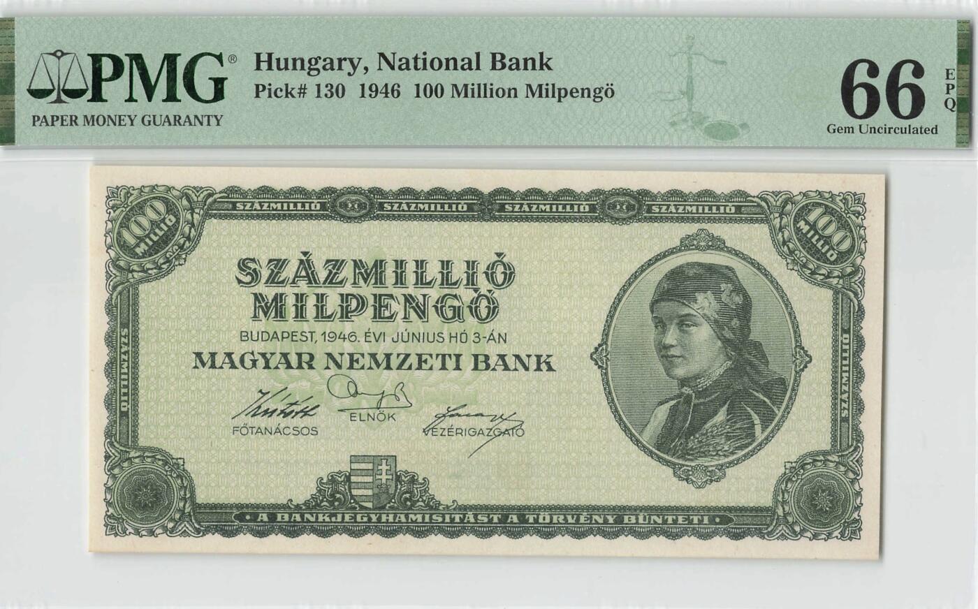 小福收藏拍卖第198期 评级币精选场  本期有菲律宾百位靓号100000比索超大纪念钞 苏里南25000盾花鸟版最高值 柬埔寨珍品56年50瑞尔 南越未发行版最高值打飞机  巴哈马彩背 老挝中国代印57年样钞 匈牙利 斯洛伐克 法罗群岛等多国精美高分珍稀老钞精品纸币 匈牙利 1946年 100.000.000.000.000潘戈 布达佩斯议会大厦 PMG66 EPQ 冠军分！！！