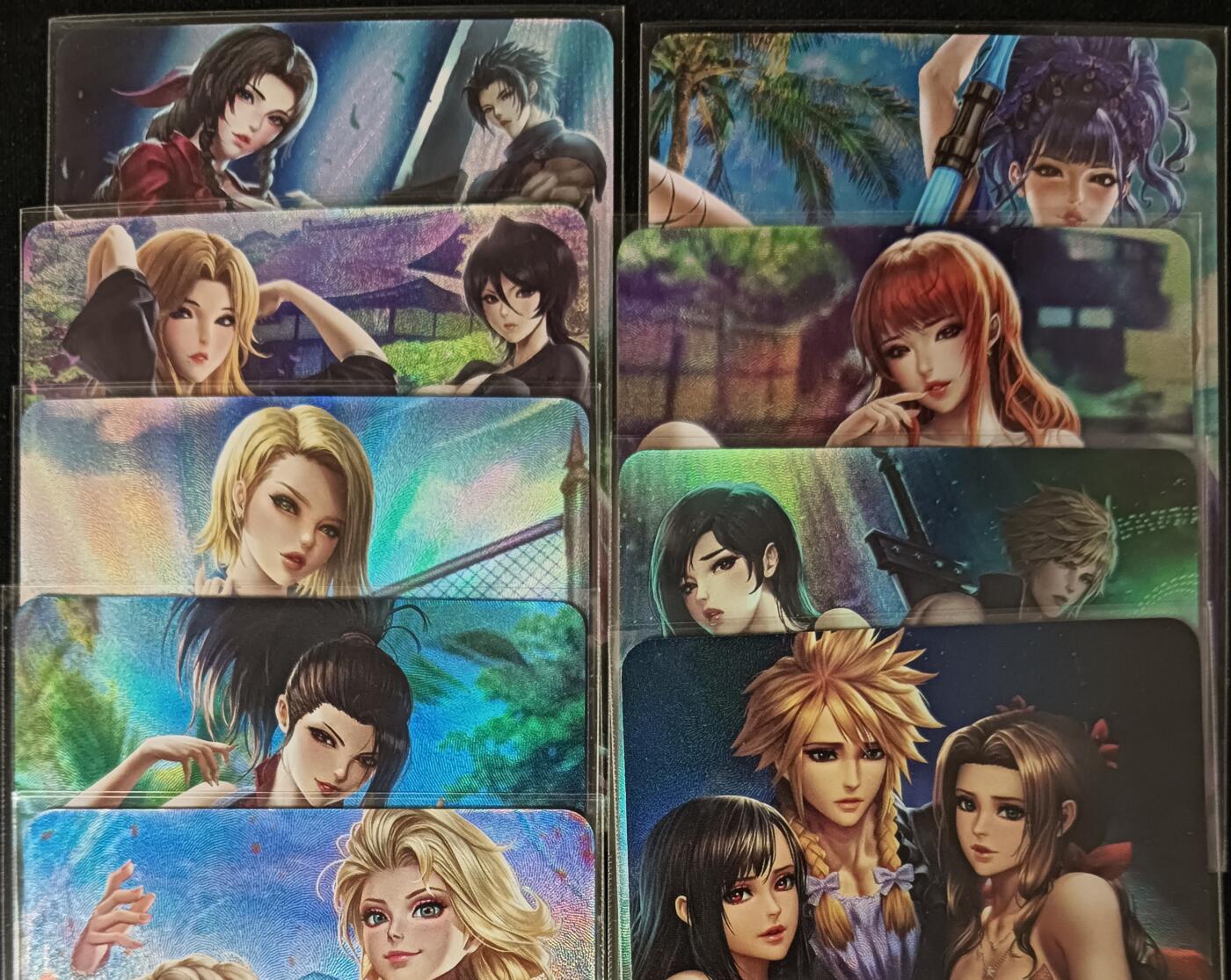 花开卡拍第53期（12月28号周日截拍，品控勿拍!!!拍品不寄存，运费5元，自制卡难免瑕疵，可能存在轻微撞角爆边等出厂瑕疵，品控介意勿拍！） 补丁 著名画师动漫女主9张 折光彩闪 卡背都是艺术版