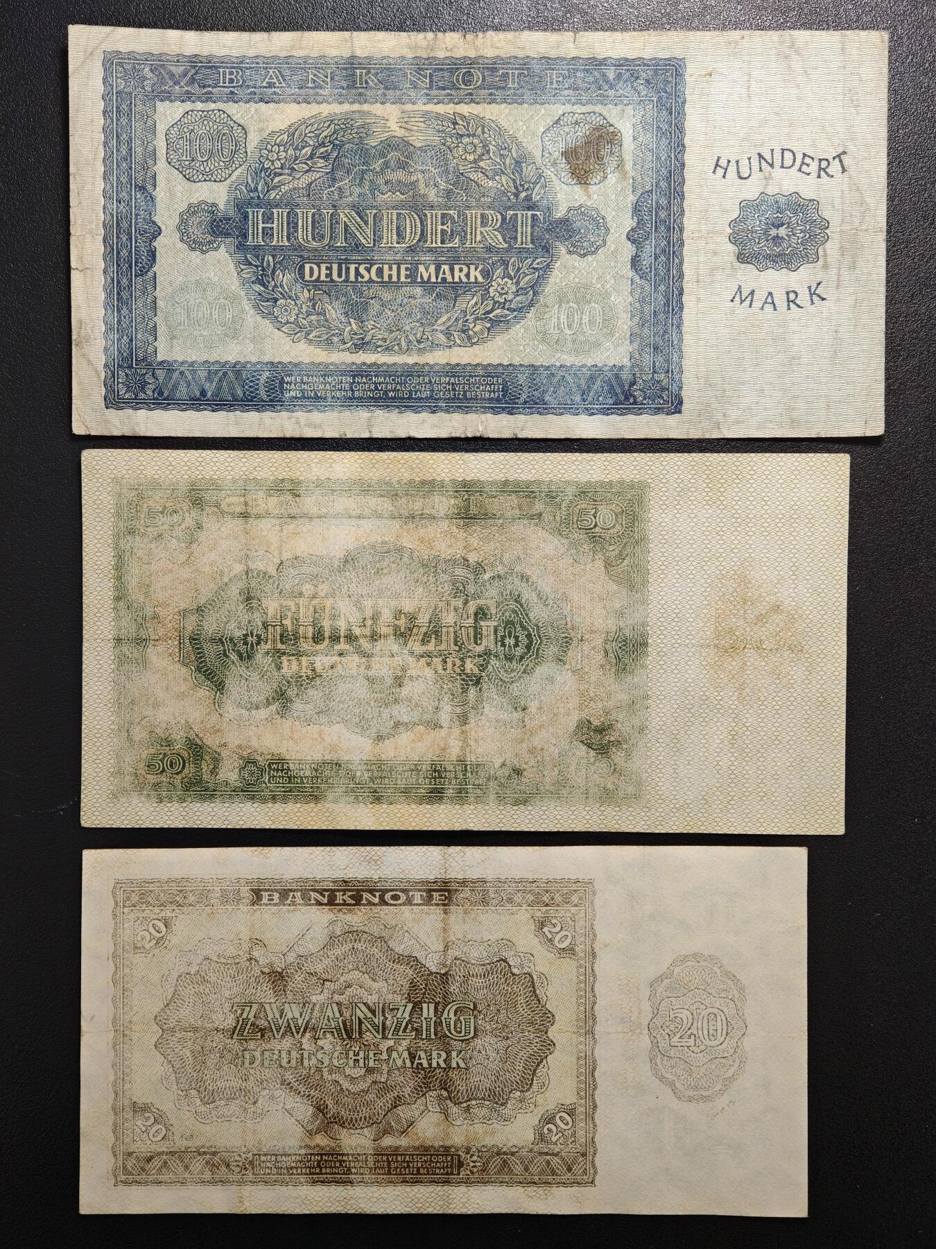 【德藏】世界币章拍卖第159期(元旦专场拍卖) 7张一组 1948年版 德国1、2、5、10、20、50、100马克纸币 二战后西德发行的第一套纸币