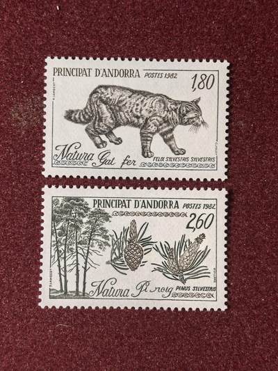 联合阁邮币社™ ——“多国邮票”👍🏻👏🏻👍🏻👏🏻 - 法管安道尔 1982年 保护自然-野猫/松树 2全