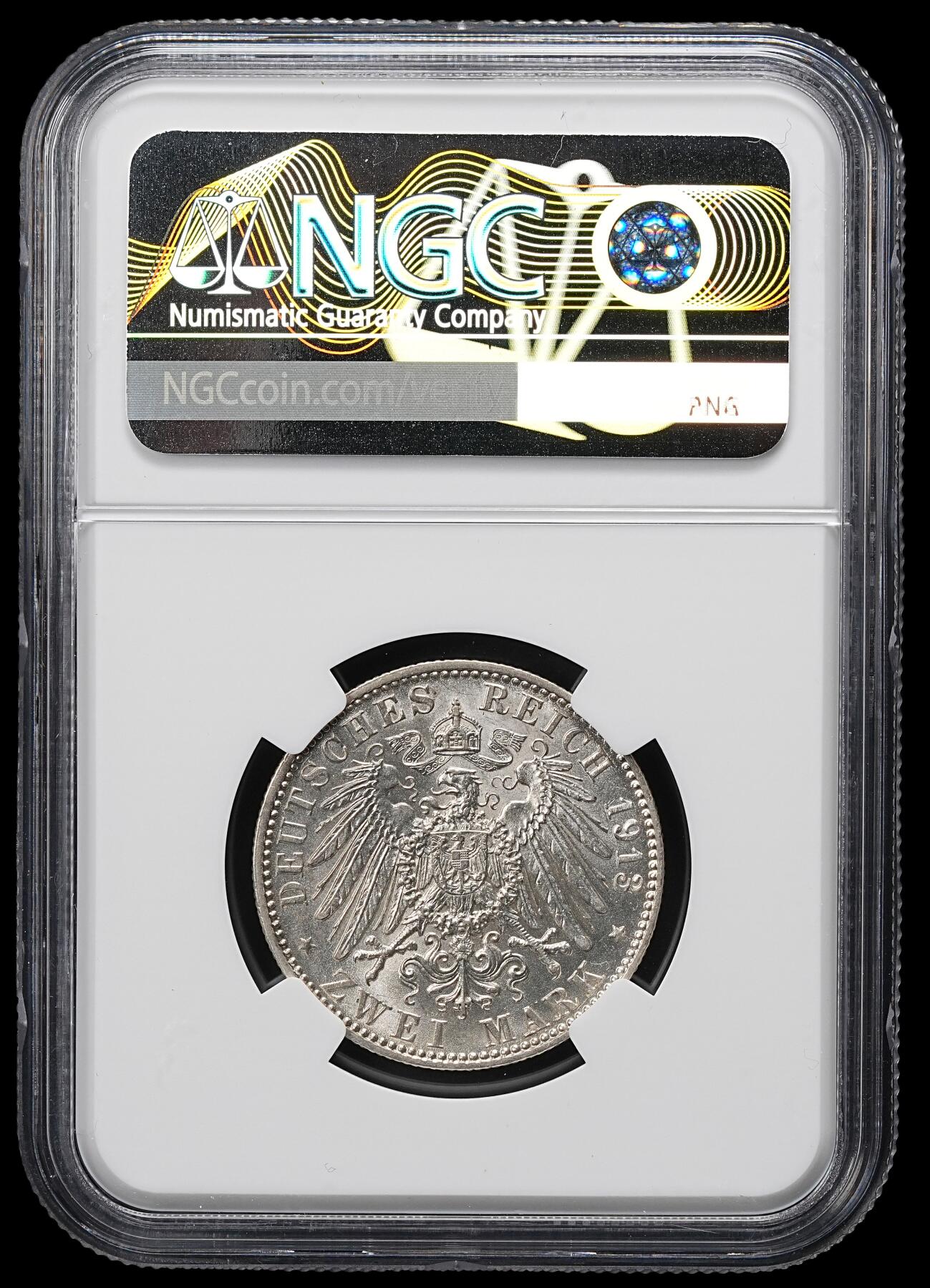 修遠堂世界钱币第九十九期 NGC MS62 1913年巴伐利亚2马克银币 稀少的年份 铸造量不到10万枚