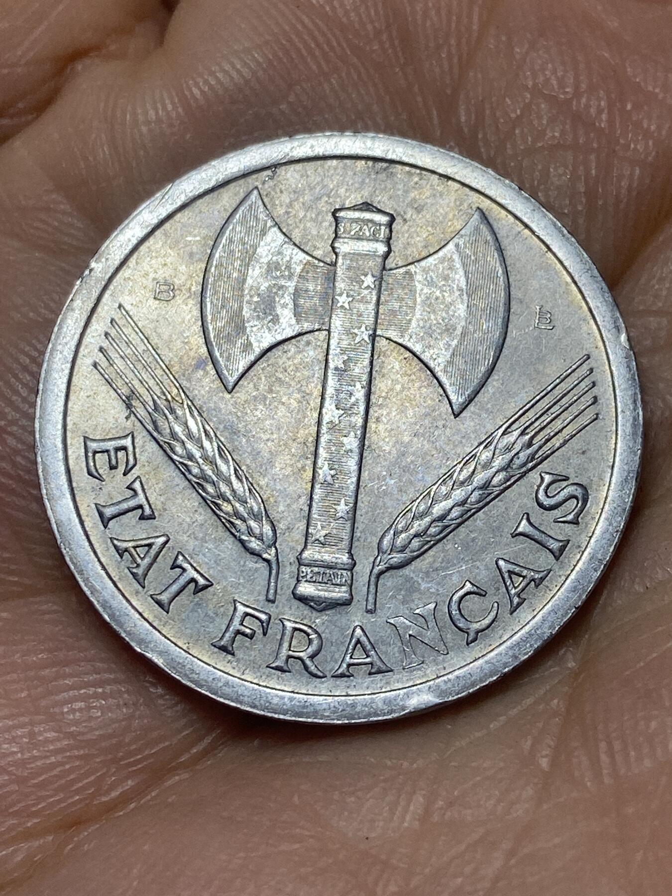 2025年第一百四十场(总第一百六十六场）外国好品散币场(免佣金) 少见–法国1944年2法郎(维希傀儡政府时期，B标博蒙莱罗热造)