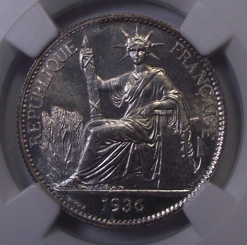 【NGC-MS66冠军】法属印支1936年50分坐洋银币