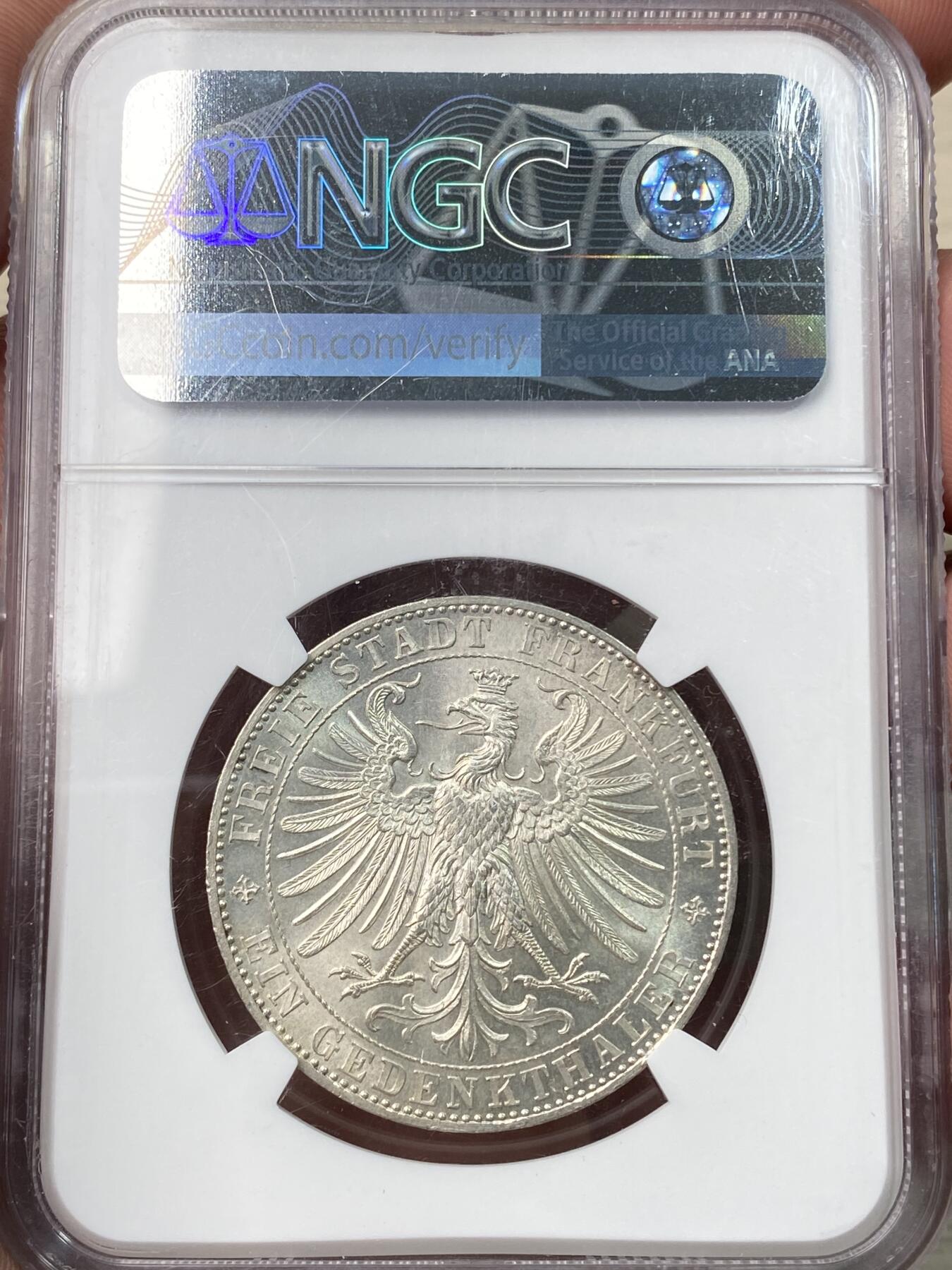 万国钱币拍卖第058期（万国新年大拍） NGC MS65 1863年德国法兰克福王子会议泰勒 银光寒霜质感纵享丝滑 非常难得的BU典藏级品质