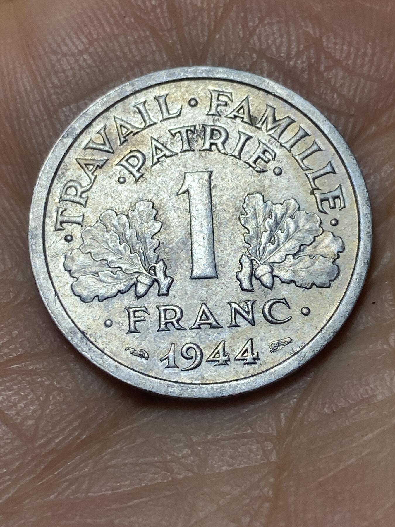 2025年第一百四十场(总第一百六十六场）外国好品散币场(免佣金) 少见–法国1944年1法郎(维希傀儡政府时期，B标博蒙莱罗热造)