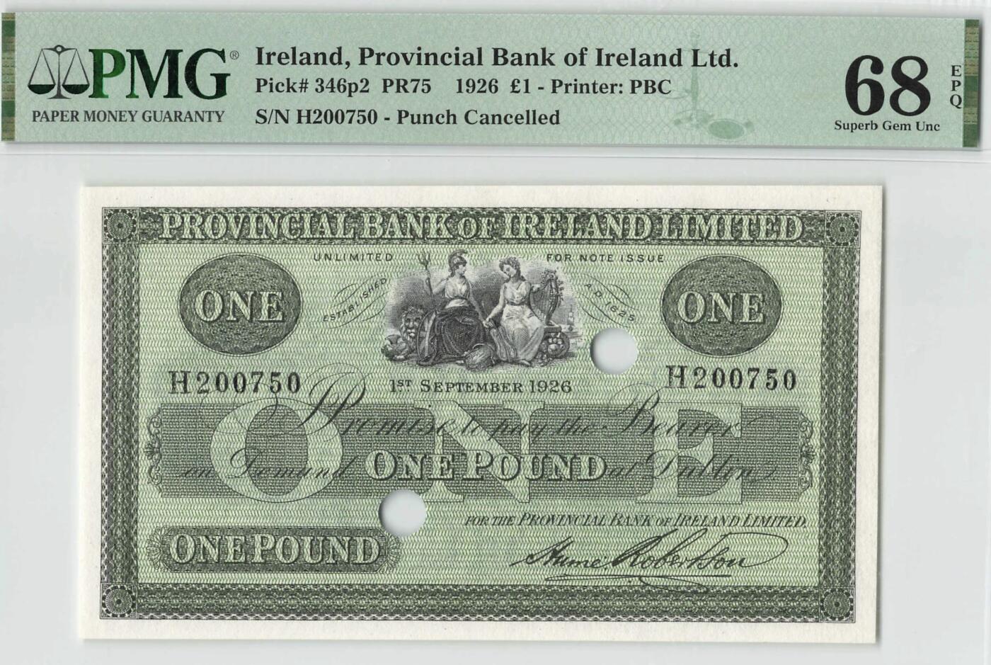 小福收藏拍卖第200期 【庆典场 中拍就有好礼相赠】评级币精选场 本期有捷克斯洛伐克20年100克朗慕夏作品大珍 69分倒置百位号布隆迪世界最大纸币  35年版加拿大经典 苏格兰格拉斯哥大学500年纪念钞倒置小号 卡塔尔80年100里亚尔冠军分 美国教育券 意大利拉斐尔 乌克兰 库克群岛 墨西哥 南斯拉夫 亚美尼亚等多国精美高分珍稀老钞精品纸币 爱尔兰 爱尔兰省银行 1926年 1镑 打孔注销 少见 PMG68 EPQ 冠军分！！！